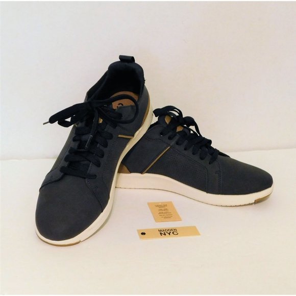 Madden NYC Mens Dress Hybrid Sneaker Shoes 10M Navy Blue Brown Trim Ties - Picture 10 of 11